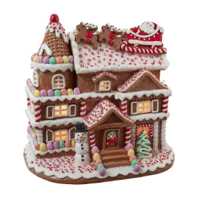 10" Pre-Lit Gingerbread House With Santa