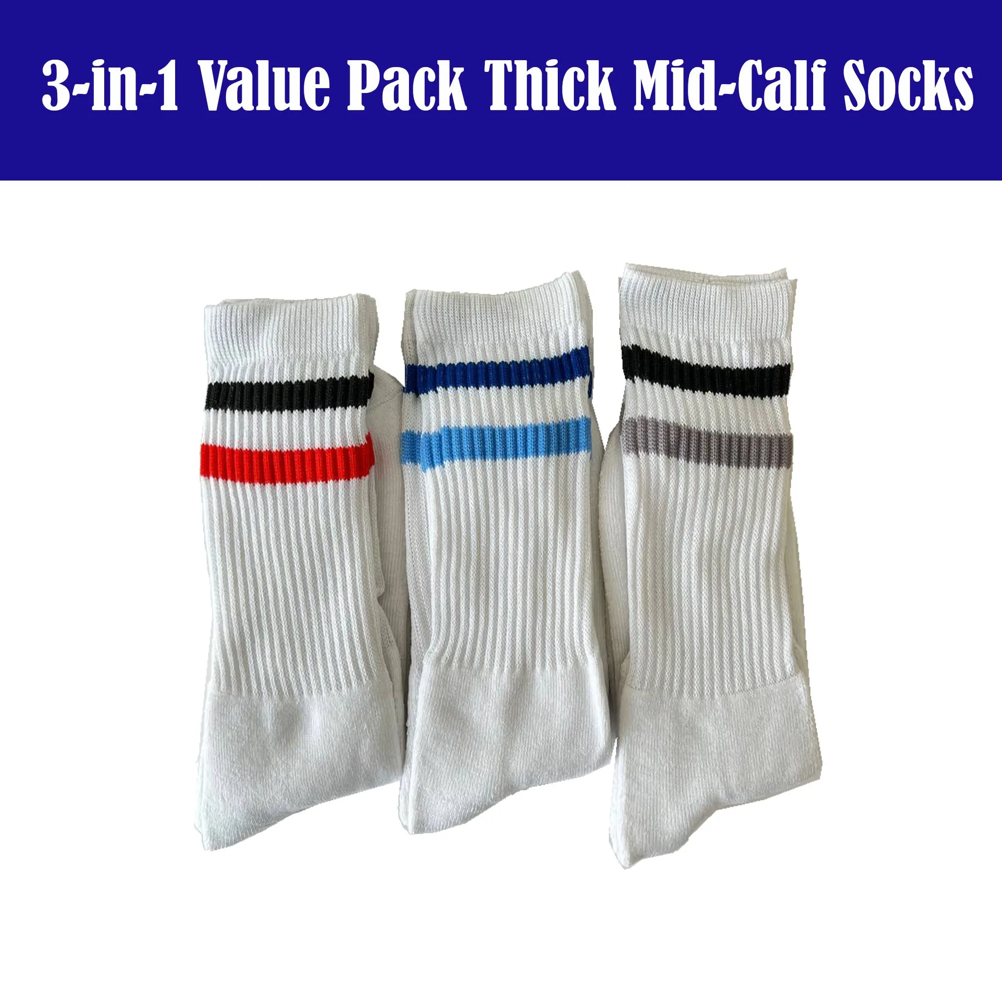 3-in-1 Value Pack Stripe Sport Socks