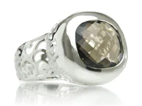 Arabesque Square Filigree Cocktail Ring Smokey Quartz