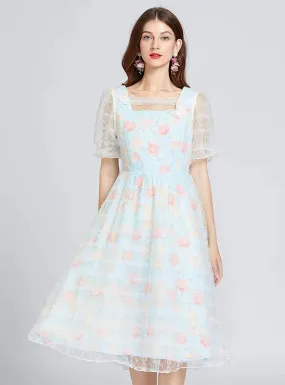 BerryBetty - Blue Bubble Sleeve Lace Super Fairy Dress