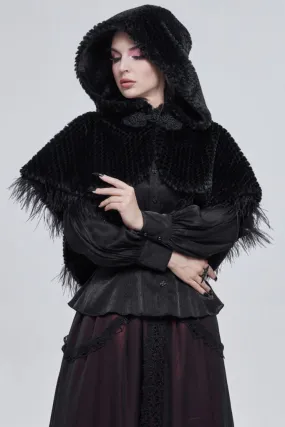 Black Hooded Plush Renaissance Cloak