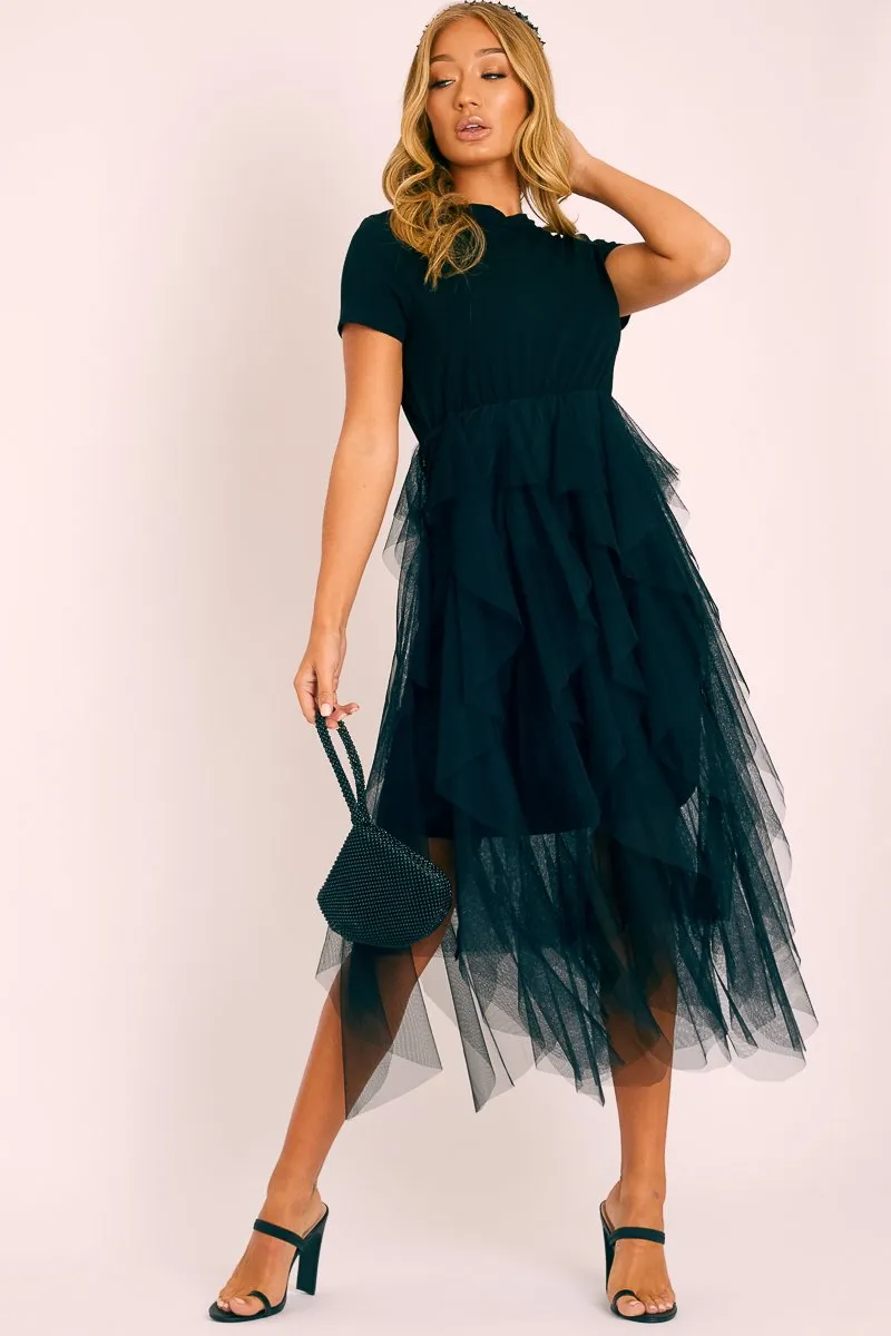 Black Top Black Tulle Skirt Dress - Pola