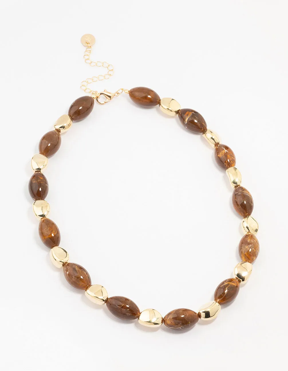 Brown Pearl & Gold Beaded Necklace