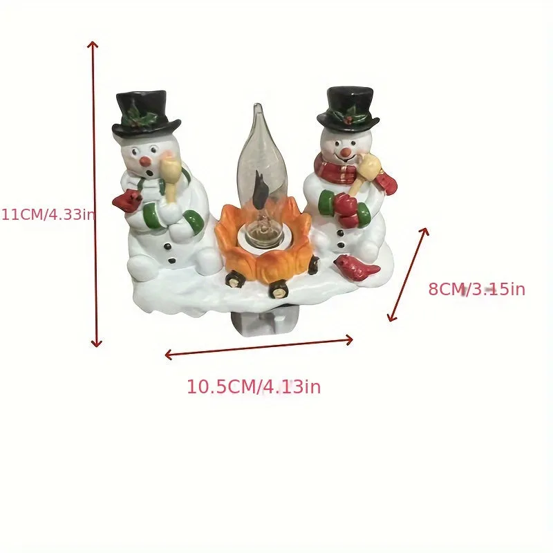 Christmas Snowman Bonfire Flickering Night Light - 3D Flameless Candle Design for Cozy Bedroom Ambiance, Plug-In Resin Decor