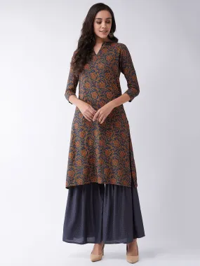 Dark Grey Bandhej Print Kurta