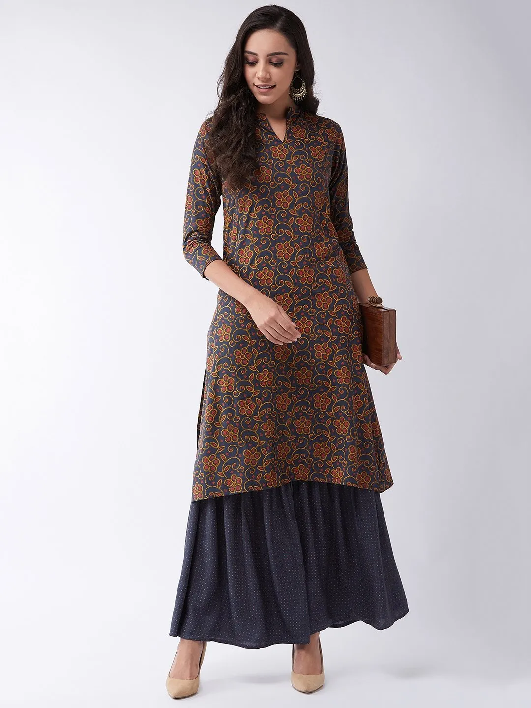 Dark Grey Bandhej Print Kurta