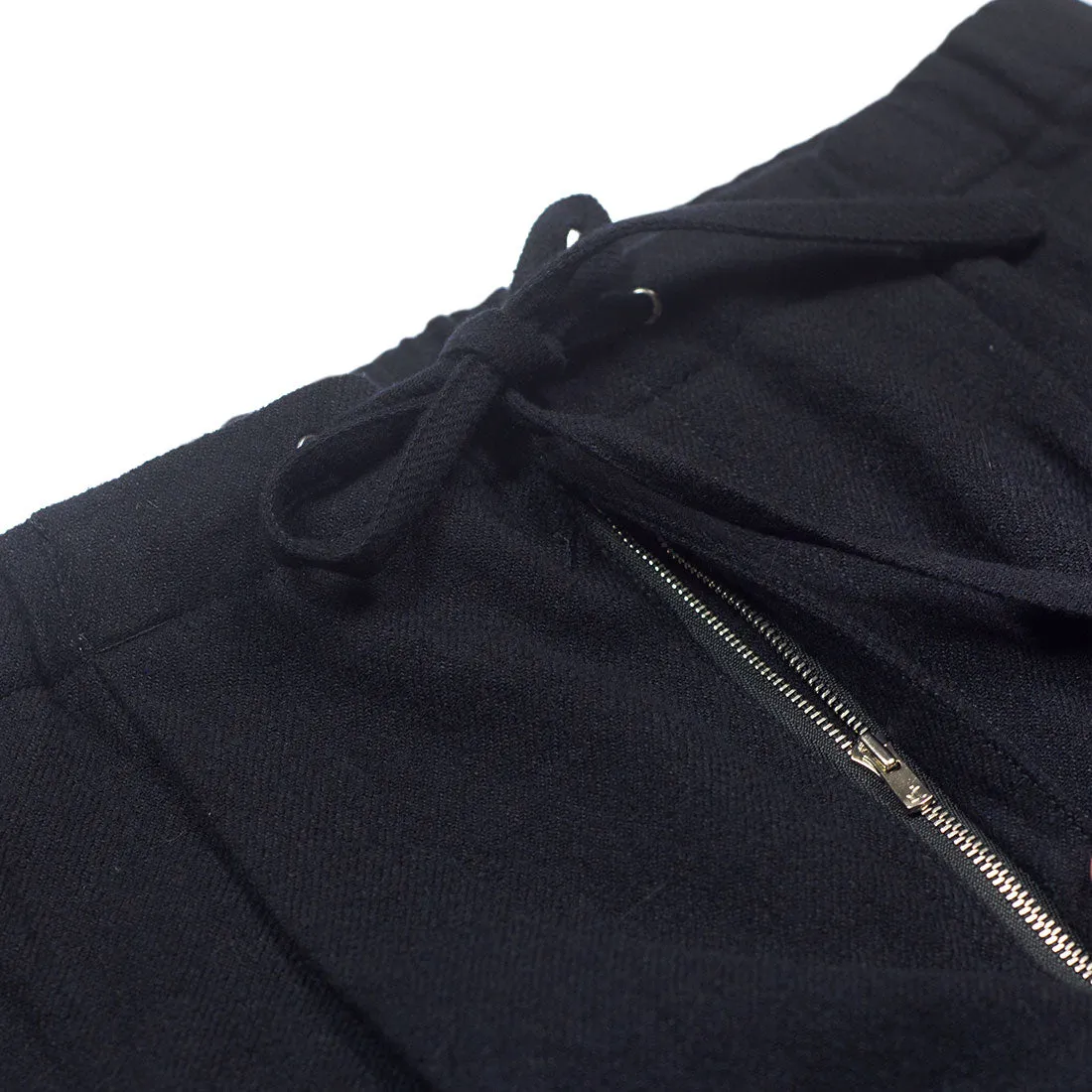 Drawstring easy pants in navy wool linen mix