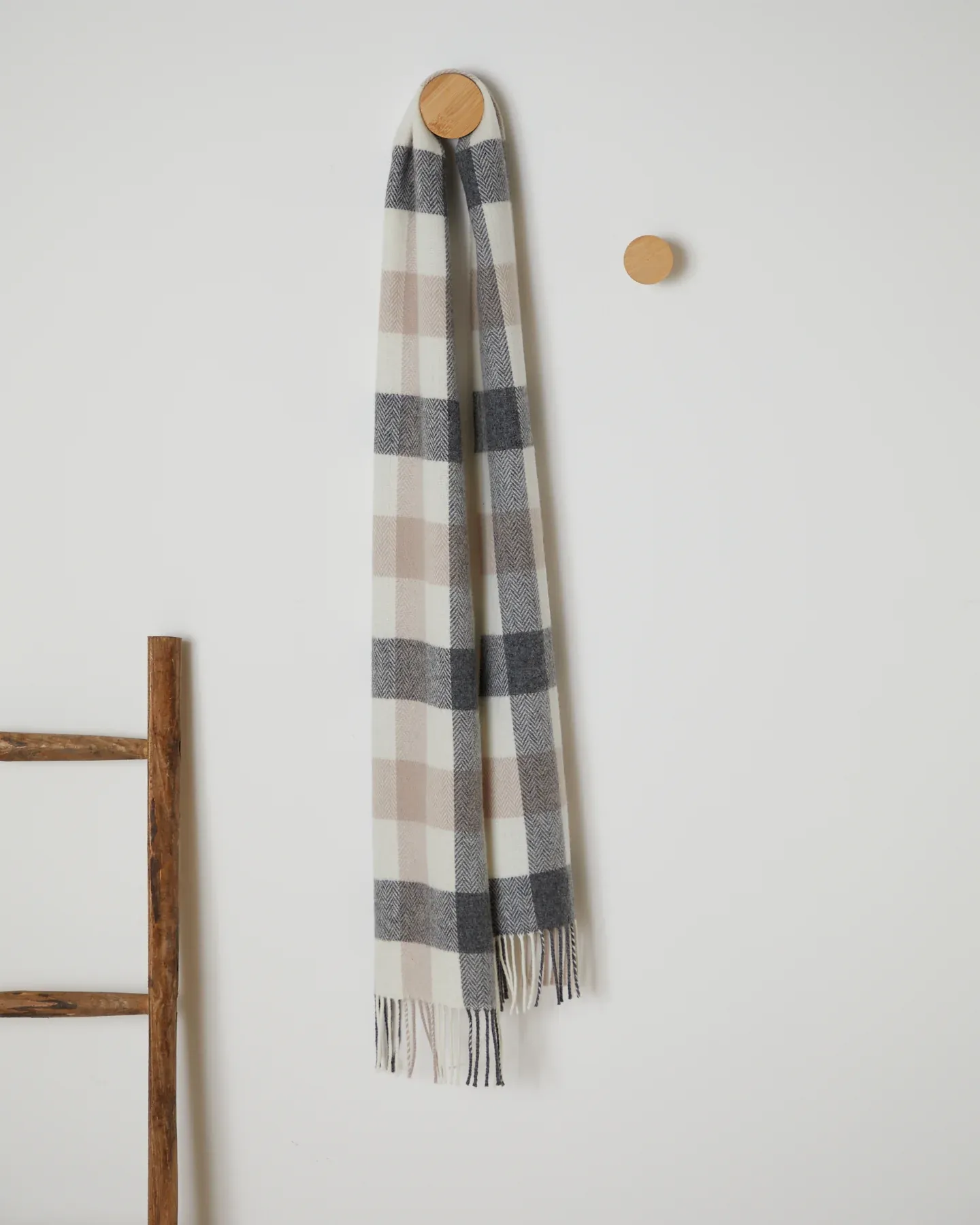 Foxford Neutral Block Check Lambswool Scarf