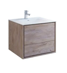 Fresca Catania 30 Rustic Natural Wood Wall Hung Modern Bathroom Cabinet w/ Integrated Sink | FCB9230RNW-I