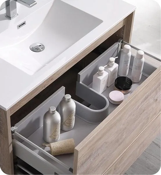 Fresca Catania 36 Rustic Natural Wood Wall Hung Modern Bathroom Cabinet w/ Integrated Sink | FCB9236RNW-I