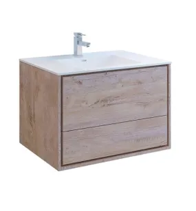 Fresca Catania 36 Rustic Natural Wood Wall Hung Modern Bathroom Cabinet w/ Integrated Sink | FCB9236RNW-I