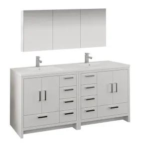 Fresca Imperia 72 White Double Sink Bath Bowl Vanity Set w/ Cabinet & Faucet