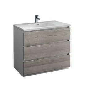 Fresca Lazzaro 42 Glossy Ash Gray Free Standing Modern Bathroom Cabinet w/ Integrated Sink | FCB9342HA-I