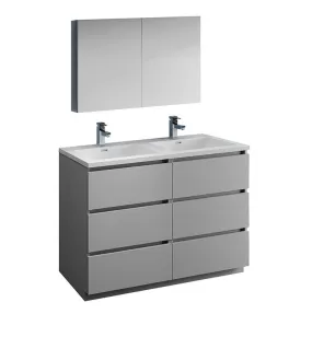 Fresca Lazzaro 48 Gray Double Sink Bath Bowl Vanity Set w/ Cabinet & Faucet