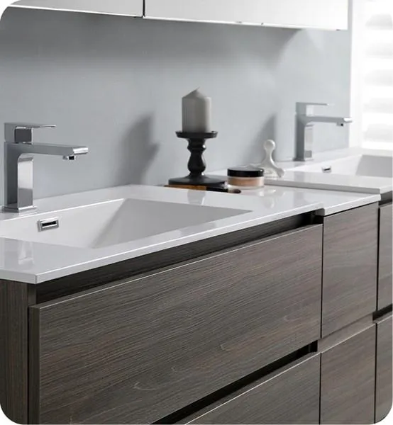 Fresca Lazzaro 84 Gray Wood Free Standing Double Sink Modern Bathroom Cabinet w/ Integrated Sinks | FCB93-361236MGO-D-I