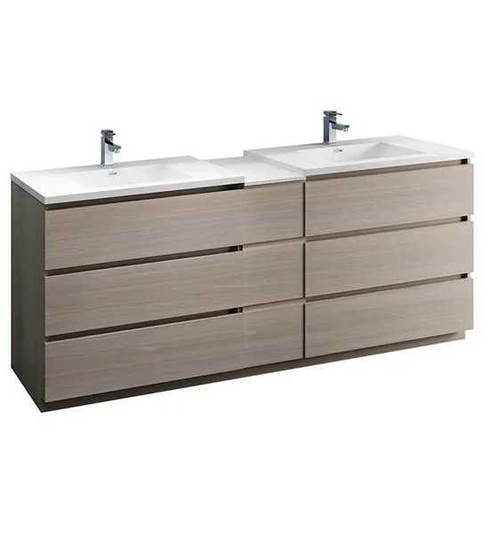 Fresca Lazzaro 84 Gray Wood Free Standing Double Sink Modern Bathroom Cabinet w/ Integrated Sinks | FCB93-361236MGO-D-I