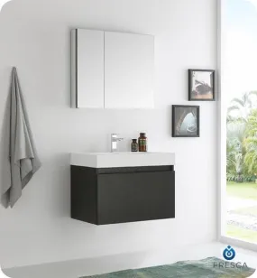 Fresca Mezzo 30 Black Wall Hung Modern Bathroom Vanity w/ Medicine Cabinet | FVN8007BW