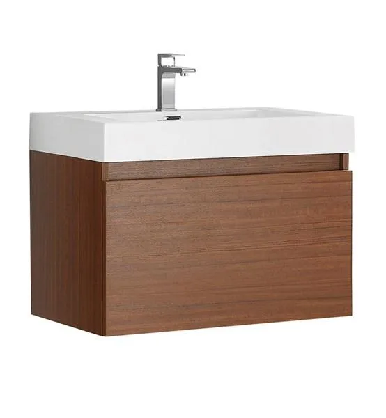 Fresca Mezzo 30 Teak Wall Hung Modern Bathroom Cabinet w/ Integrated Sink | FCB8007TK-I