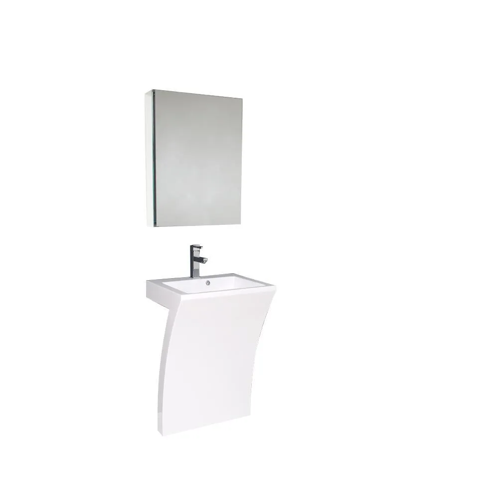 Fresca Quadro 23 White Pedestal Sink w/ Medicine Cabinet