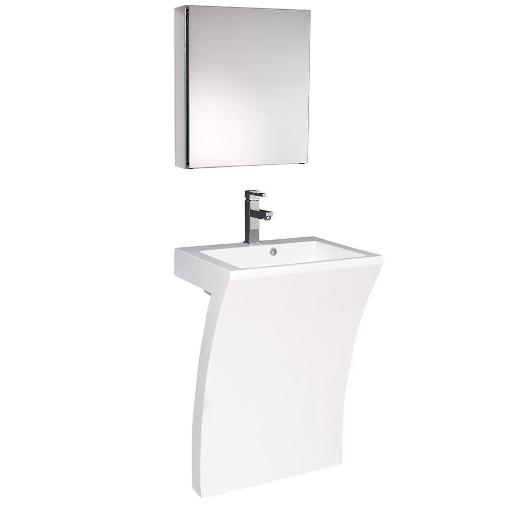 Fresca Quadro 23 White Pedestal Sink w/ Medicine Cabinet