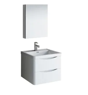 Fresca Tuscany 24 White Bath Bowl Vessel Drain Vanity Set w/ Cabinet & Faucet