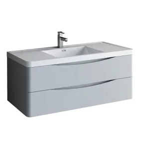 Fresca Tuscany 48 Glossy Gray Wall Hung Modern Bathroom Cabinet w/ Integrated Sink | FCB9048GRG-I