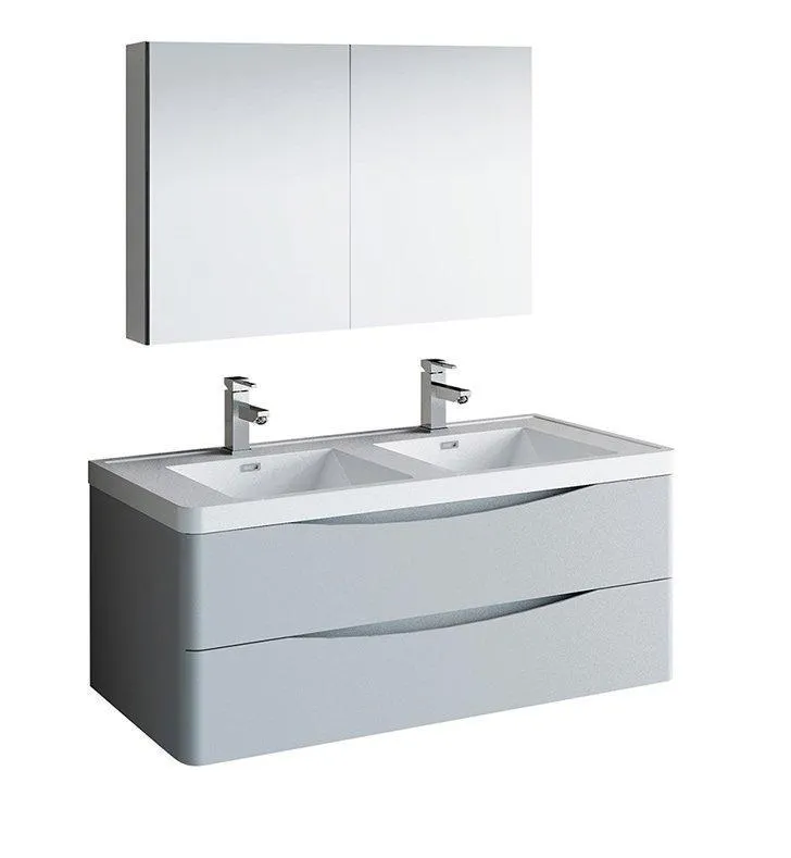 Fresca Tuscany 48 Gray Double Sink Bath Bowl Vanity Set w/ Cabinet & Faucet