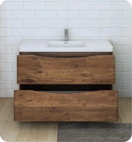 Fresca Tuscany 48 Rosewood Free Standing Modern Bathroom Cabinet w/ Integrated Sink | FCB9148RW-I