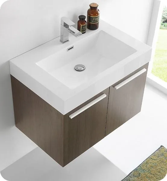 Fresca Vista 30 Gray Oak Wall Hung Modern Bathroom Cabinet w/ Integrated Sink | FCB8089GO-I