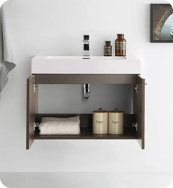 Fresca Vista 30 Gray Oak Wall Hung Modern Bathroom Cabinet w/ Integrated Sink | FCB8089GO-I