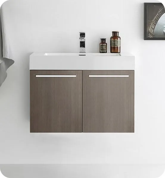 Fresca Vista 30 Gray Oak Wall Hung Modern Bathroom Cabinet w/ Integrated Sink | FCB8089GO-I