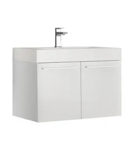 Fresca Vista 30 White Wall Hung Modern Bathroom Cabinet w/ Integrated Sink | FCB8089WH-I