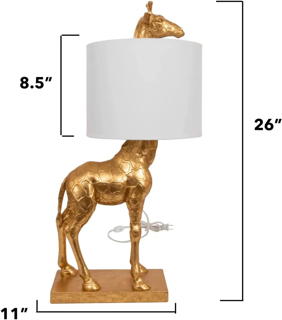 Giraffe Table Lamp with Linen Shade, Gold