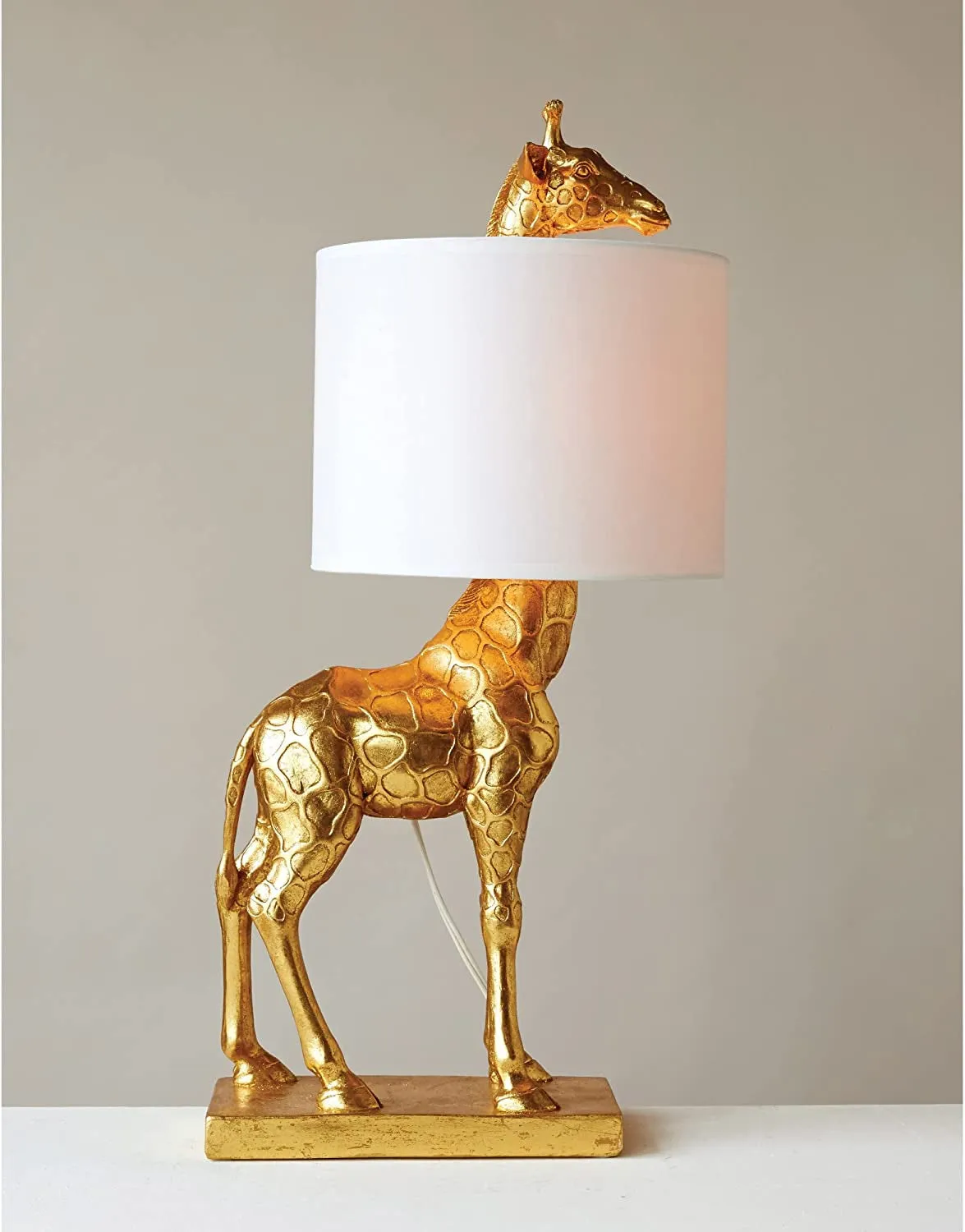 Giraffe Table Lamp with Linen Shade, Gold