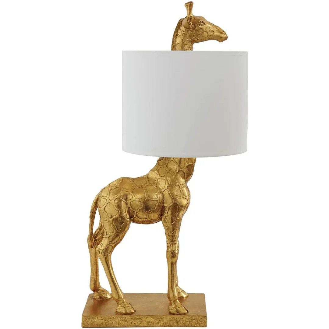 Giraffe Table Lamp with Linen Shade, Gold