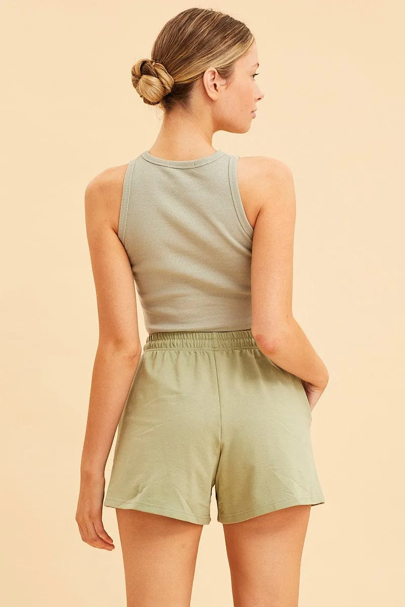 Green Relaxed Short Pull On Cotton Terry Stretch