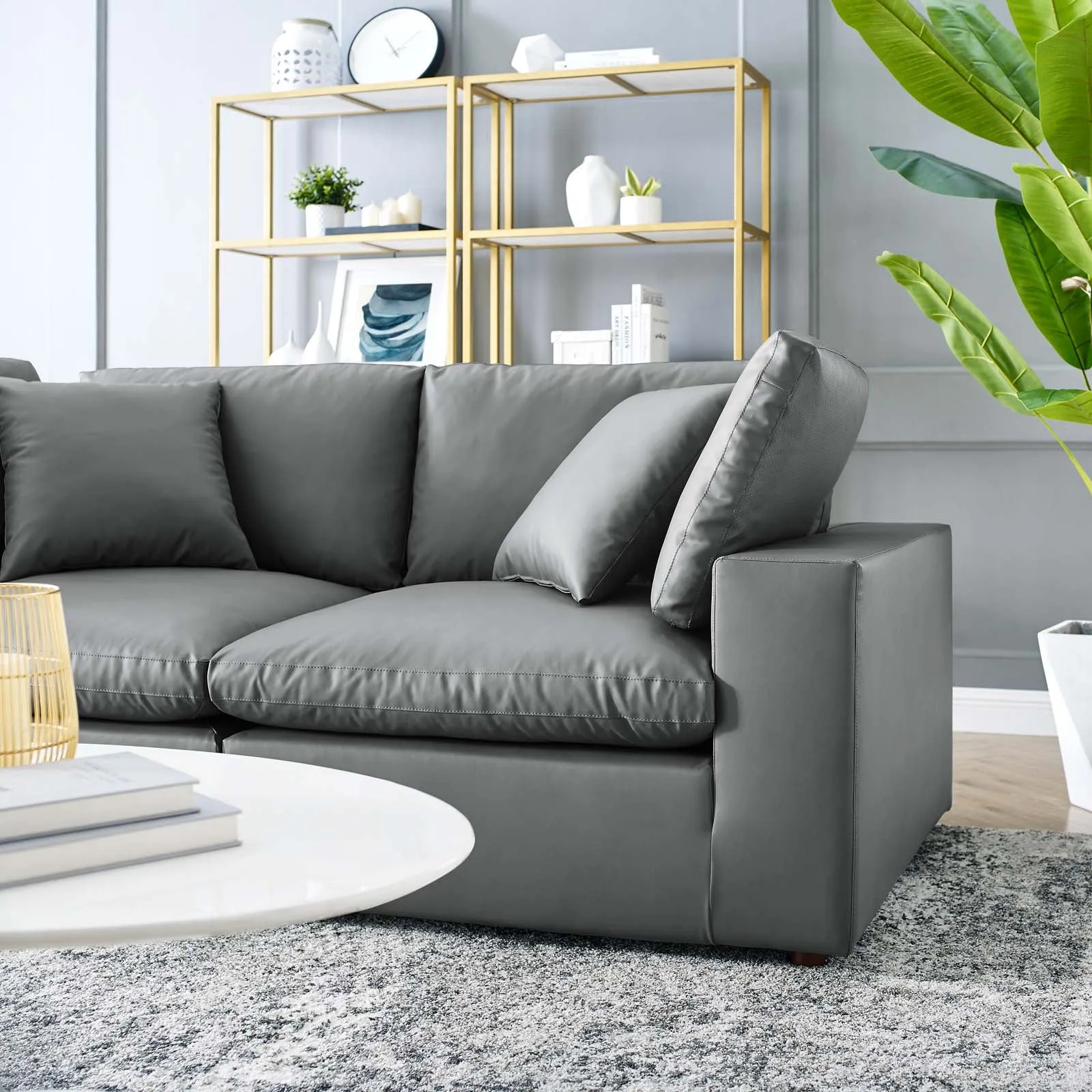 Haven Vegan Leather Deep Seat Sectional Sofa, 2 Seater