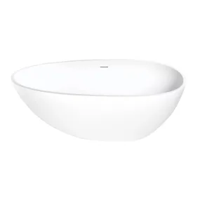 Kingston Brass VRTRS593021 59 Solid Surface Egg Shaped Double Ended Freestanding Tub with Drain, Matte White