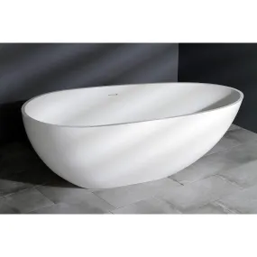 Kingston Brass VRTRS673422 67 Solid Surface Egg Shaped Double Ended Freestanding Tub with Drain, Matte White