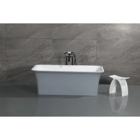 Kingston Brass VRTSQ673624WG 67 Solid Surface Rectangular Double Ended Freestanding Tub with Drain, Matte White/Gray