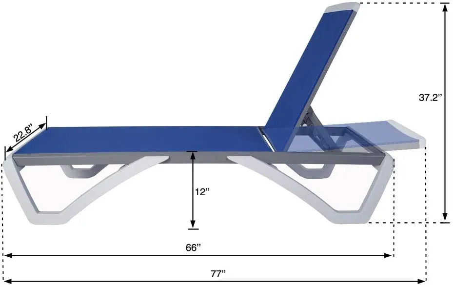 Kozyard Alan Full Flat Alumium and Polypropylene Resin Legs Patio Reclining Adustable Chaise Lounge with Sunbathing Textilence, 5 Adjustable Position