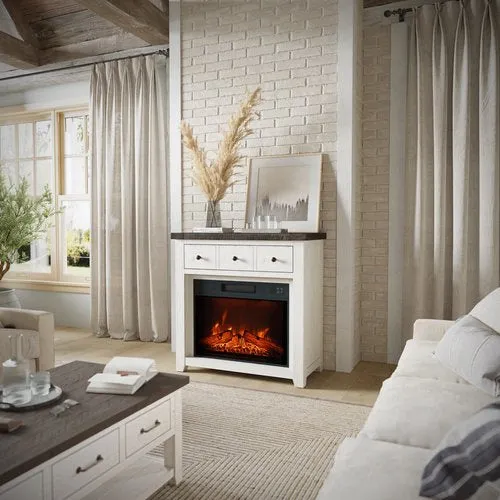 Loft Vintage White Electric Fireplace & Media Console -32"