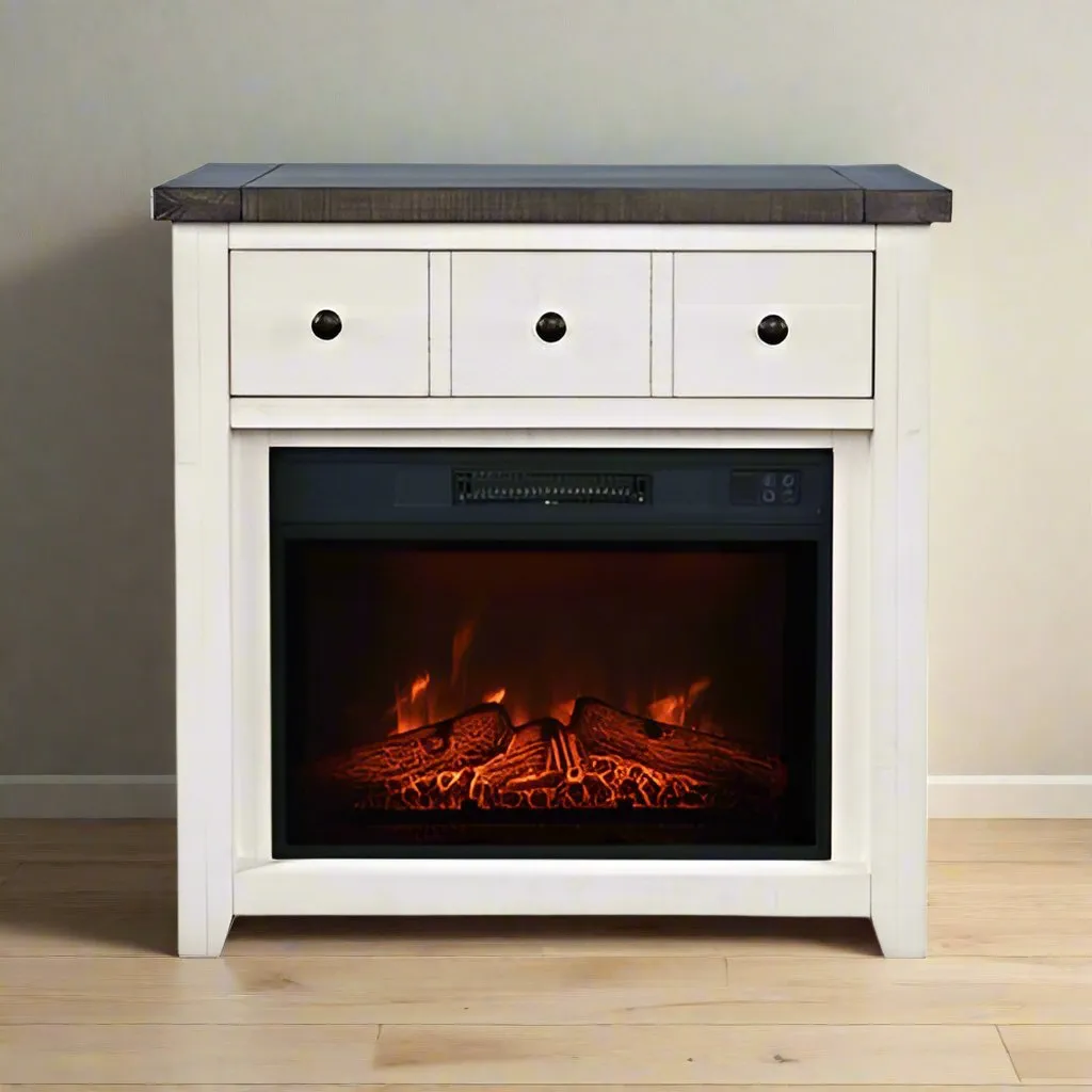 Loft Vintage White Electric Fireplace & Media Console -32"