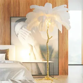 Luxury PlumeGlow Nordic LED Floor Lamp with Ostrich Feather Shade