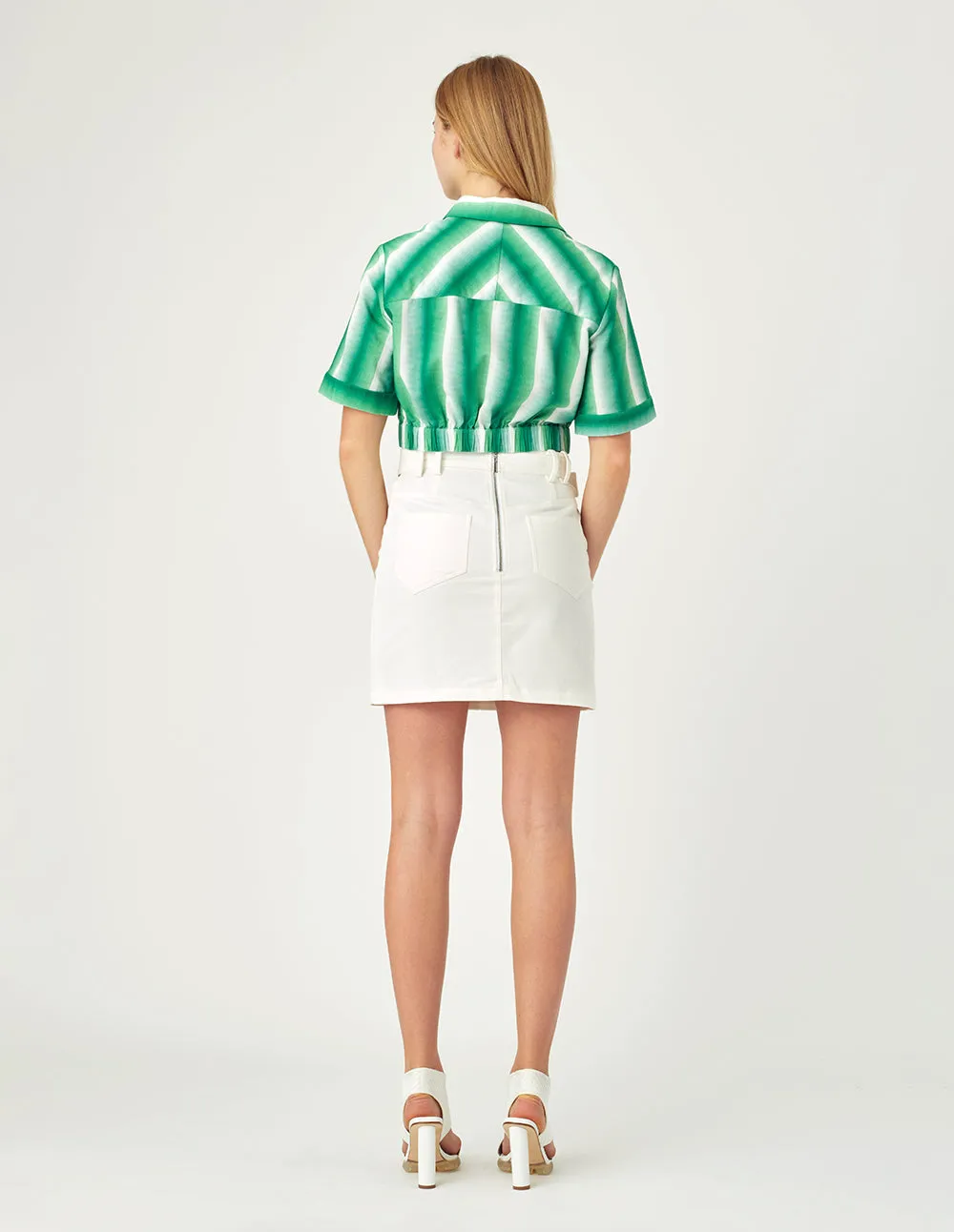 MARK FAST Green white striped print top