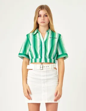 MARK FAST Green white striped print top