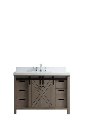 Marsyas 48 Ash Grey Single Vanity | White Quartz Top | White Square Sink and no Mirror