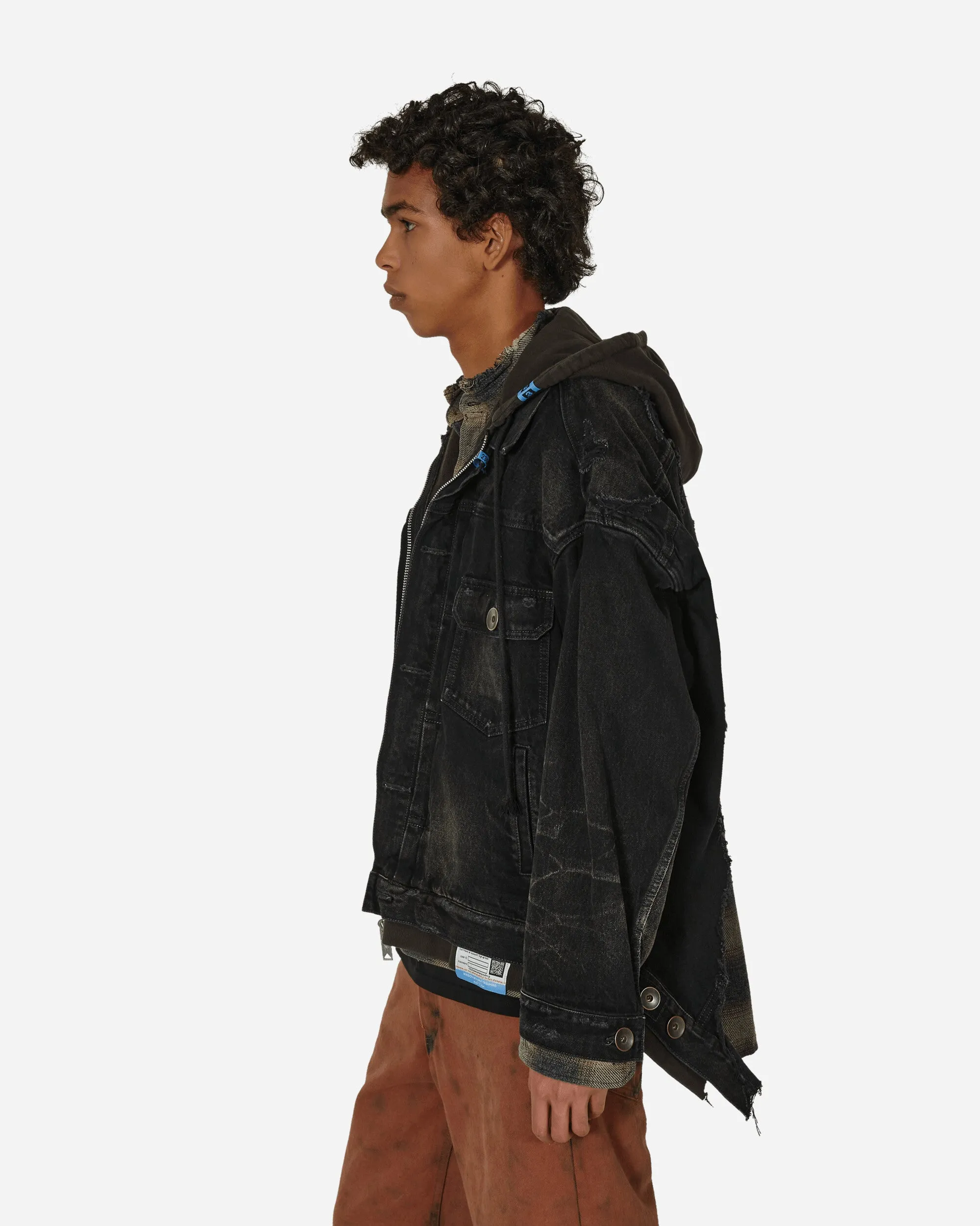 Mix Layered Denim Jacket Black