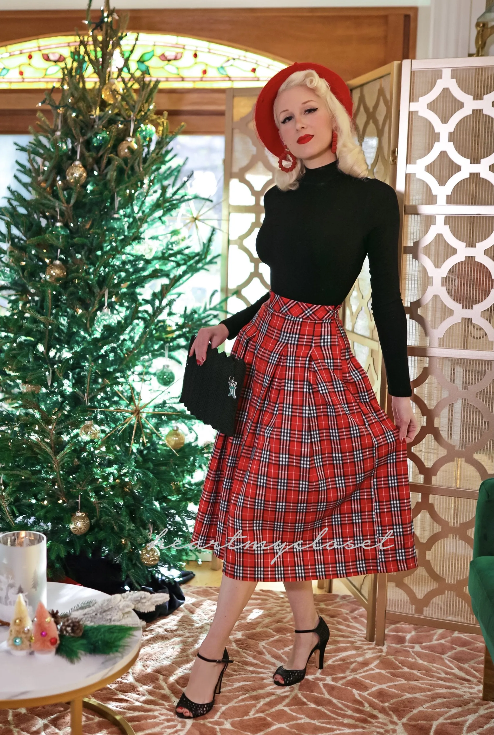 READY TO SHIP- red tartan plaid skirt - Kate Middleton skirt