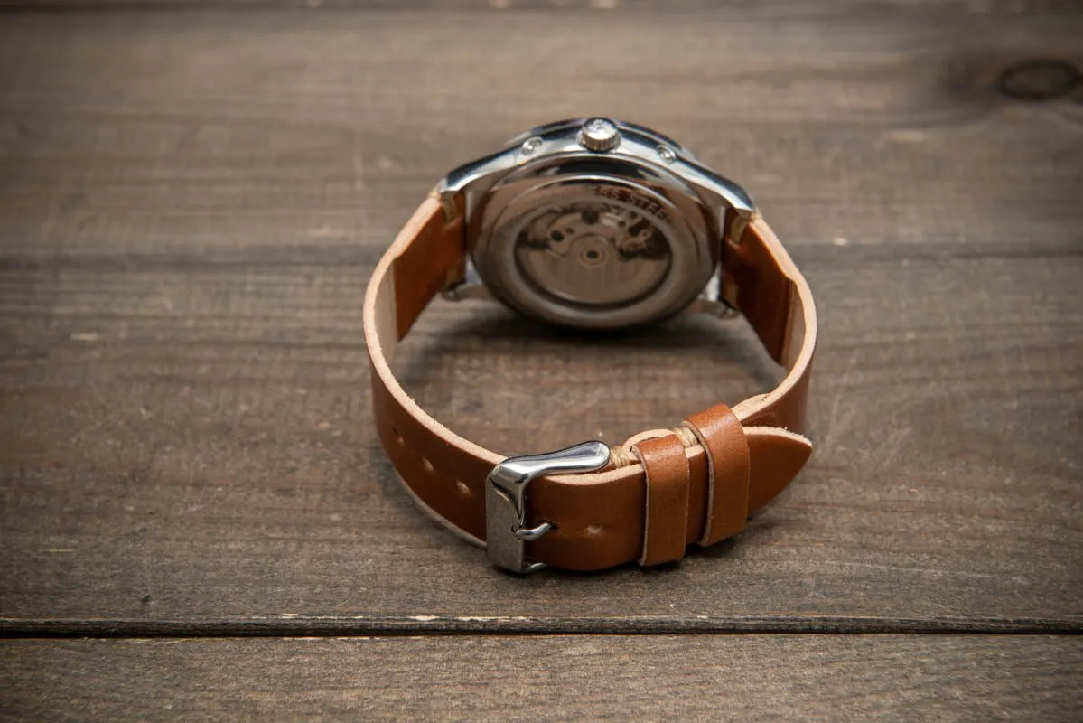 Shell Cordovan Cognac leather watch strap, handmade in Finland. Width 10-26 mm.